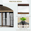 10' x 10' Patio Gazebo Canopy Outdoor Canopy Shelter with Double Tier Roof, Removable Mesh Netting, Display Shelves, Brown