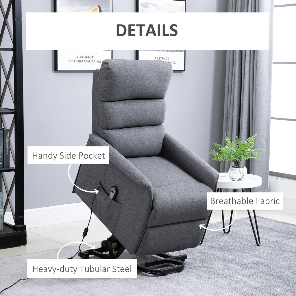 Power Lift Assist Recliner Chair for Elderly with Remote Control, Linen Fabric Upholstery Grey