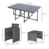11 PCS Patio Dining Set Outdoor Rattan Wicker Furniture Set with Space Saving Chairs, Glass Top Table and Cushion, Mixed Grey