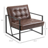 Mid-Century Modern Accent Chair Faux Leather Sofa Button Tufted Armchair with Metal Frame, Brown