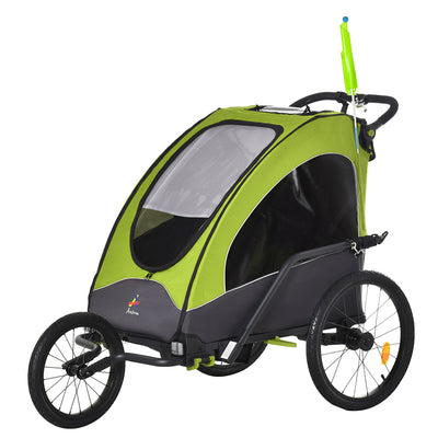 3 In1 Foldable Child Bike Trailer Baby Trailer Transport Buggy Carrier with Shock Absorber System Rubber Tires- Green & Grey
