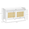 Entry Way Bench Shoe Storage Bench with Shoe Cabinets 2 Rattan Sliding Doors and Pine Wood Legs for Hallway White