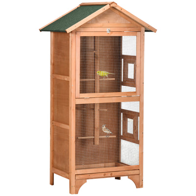 Wooden Outdoor Bird Cage, Featuring a Large Play House with Removable Bottom Tray 4 Perch, Orange