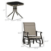 3-Piece Gliding Chair & Tea Table Set, Outdoor 2 Rocker Seats with Steel Frame, Tempered Glass Tabletop, Garden Patio Furniture, Grey