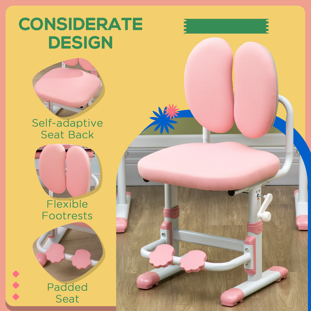 Kids Desk Chair, Height Adjustable Children Study Chair, Kids Study Chair with Footrest, Self-adaptive Adjustable Seat Back, Pink
