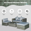 5 Piece Outdoor Patio PE Rattan Wicker Sofa Conversation Set Sectional Furniture Set, Mixed Grey