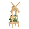 Plant Shelf 2 Tier Wooden with Windmill & Bird House Plant Pots Holder Stand Indoor/Outdoor 32'' x 17'' x 61''