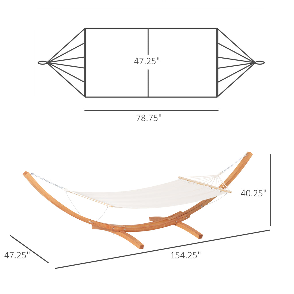 154'' x 47'' Outdoor Hammock, Arch Wooden Hammock with Stand, Single Bed w/ Straps and Hooks, White