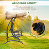 2-Person Outdoor Swing, Patio Swing Bench with Adjustable Tilt Canopy, Cup Holder and Storage Tray, Steel Frame, Brown