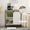 Buffet Cabinet, Farmhouse Sideboard, Bar Cabinet with Adjustable Shelf, Sliding Barn Door for Kitchen, White and Brown
