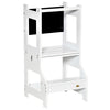 2-in-1 Kids Kitchen Step Stool, Detachable Toddler Table and Chair Set, Toddler Step Stool with Safety Rail Chalkboard for Bathroom, White