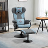 Recliner Chair with Ottoman, Video Gaming Chair, Racing Style Upholstered Swivel Recliner with Footrest, Headrest and Lumbar Support, Grey/Blue