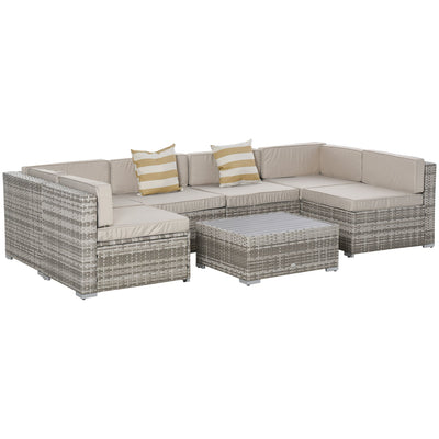 7-Piece Patio Furniture Sets Outdoor Wicker Conversation Sets All Weather PE Rattan Sofa set with Cushions & Slat Plastic Wood Table, Beige