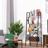 Vintage Ladder Book Shelf 4-Tier Storage Rack Accent Bathroom Living Room, Black/Vintage wood