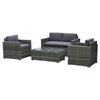 4-Piece Rattan Wicker Furniture Set, Outdoor Cushioned Conversation Furniture with 2 Chairs, Loveseat, and Glass Coffee Table, Grey