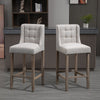 Modern Bar Stools Set of 2, Tufted Upholstered Barstools, Pub Chairs with Back, Rubber Wood Legs for Kitchen, Dinning Room, Beige