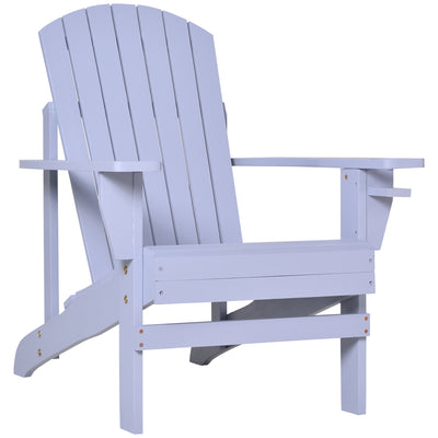 Oversized Adirondack Chair, Outdoor Fire Pit and Porch Seating, Classic Log Lounge w/ Built-in Cupholder for Patio, Lawn, Grey