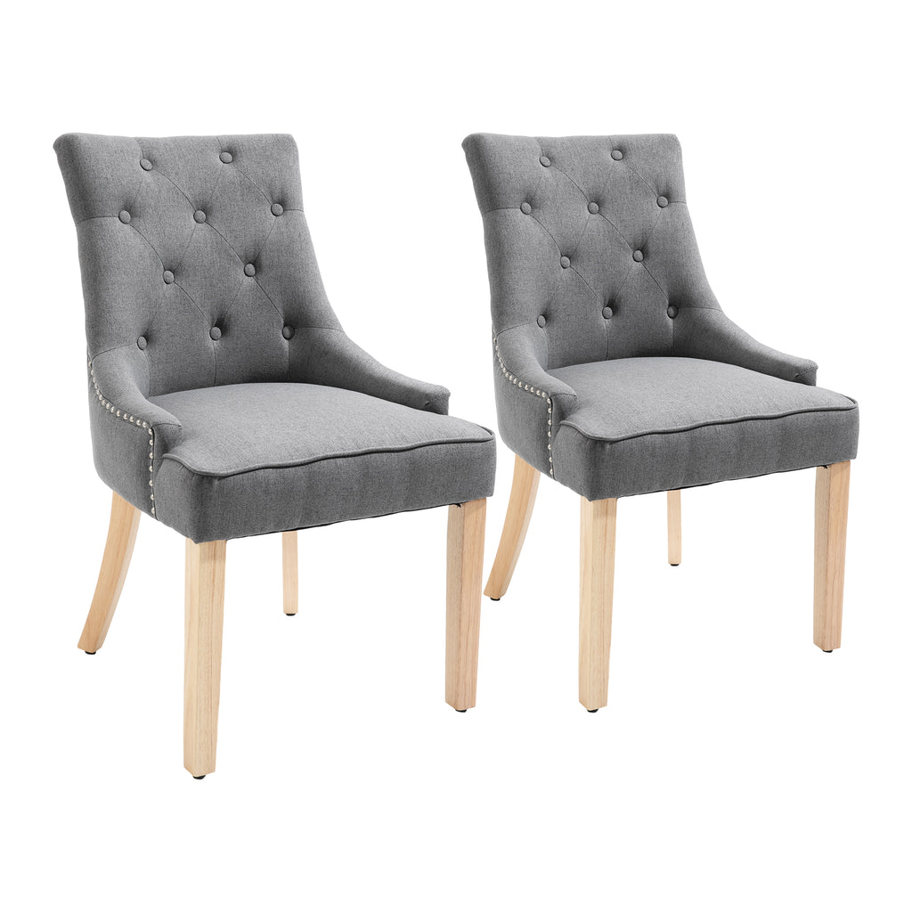 2 Piece Fabric Dining Chairs Set of 2, Leisure Padded Accent Chair with Armrest, Solid Wooden Legs, Dark Grey