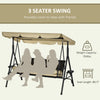 3-Seat Patio Swing Chair, Outdoor Canopy Swing Glider with Removable Cushion, Pillows, Adjustable Shade, and Rattan Seat, for Porch, Garden, Poolside, Backyard