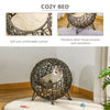 Wicker Cat Bed Elevated Rattan Kitten Basket Pet Den. House Cozy Cave with Soft Cushion Golden Maroon
