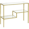 Gold Console Table, 39" Tempered Glass Sofa Table, Narrow Entryway Table with Storage Shelves, Steel Frame for Living Room, Hallway