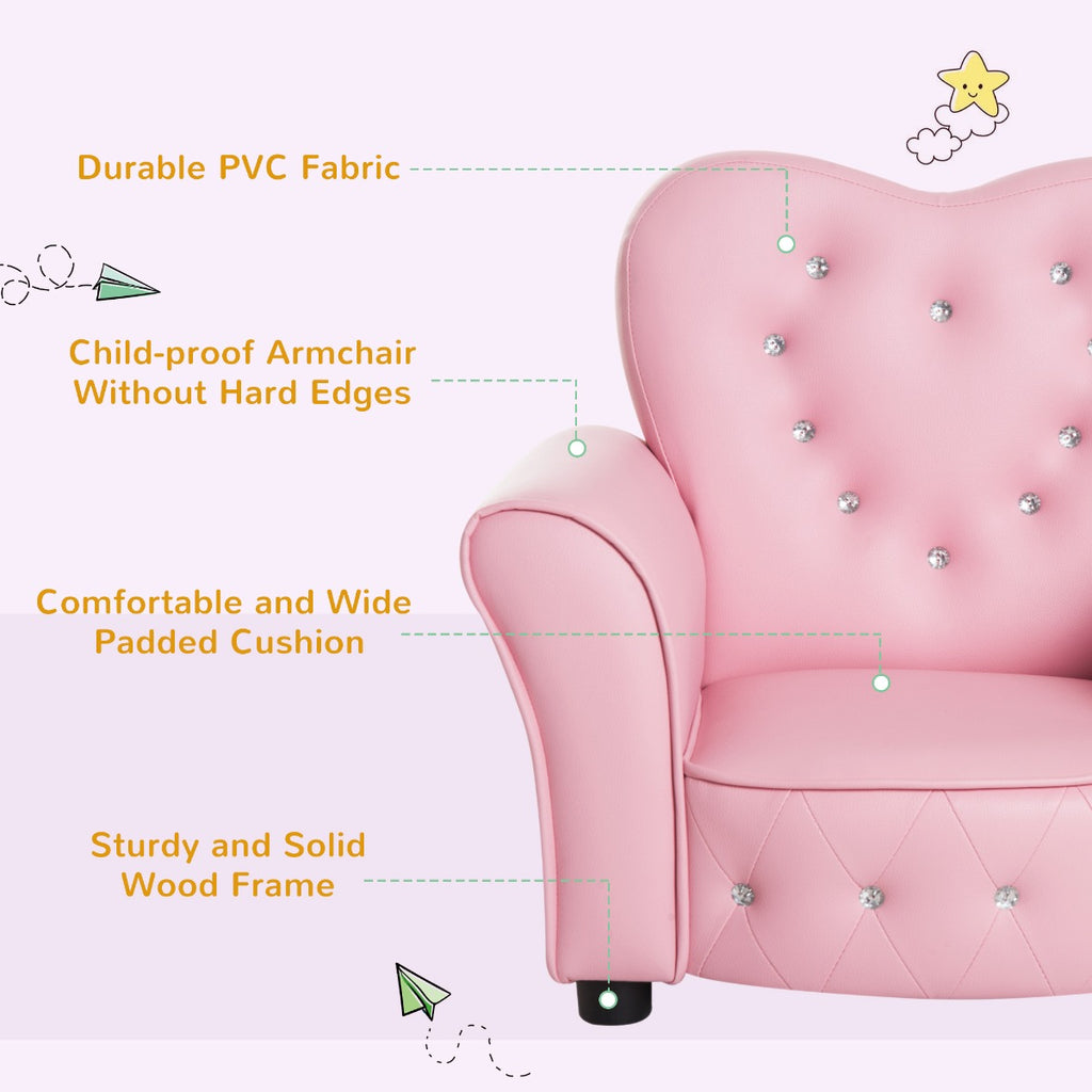 Kids Sofa Toddler Tufted Upholstered Sofa Chair Princess Couch Furniture with Diamond Decoration for Preschool Child, Pink