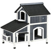 Outdoor Cat House with Flower Pot, 2-Story Feral Cat House with Weather Resistant Roof, Wooden Cat Shelter with Window, Multiple Entrances, Resting Condos