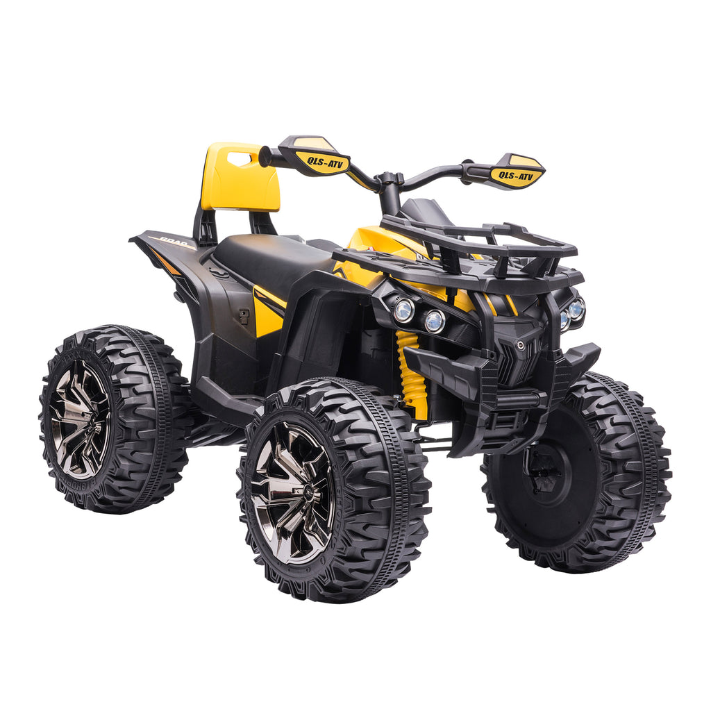 12V Kids Recharging Ride-on Electric ATV Quad w/ Realistic Headlights Wide Wheel, Yellow