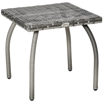 Rattan Wicker Side Table, End Table with All-Weather Material for Outdoor, Garden, Balcony, or Backyard, Gray