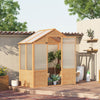 6' x 4' x 7' Wooden Greenhouse, Walk-in Green House, Outdoor Polycarbonate Greenhouse with Door, Natural
