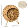 20.5" Weaved Cat Bed, Elevated Hand Made Cat House Condo with Cushion, Brown