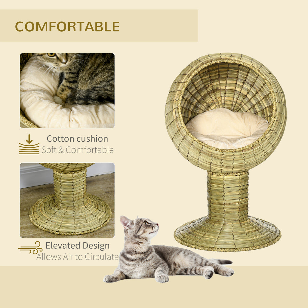 Elevated Cat Condo Pod Kitten House with Stand Cushion, Round, Î¦16" x 28"H, Yellow