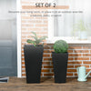 2-Pack Outdoor Planter Set, MgO Flower Pots with Drainage Holes, Durable & Stackable, for Entryway, Patio, Yard, Garden, Black