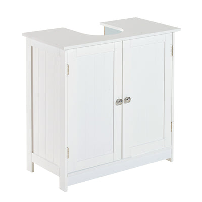 U Shaped Bathroom Vanity with Metal Knob, Vertical Lines and Painted Surface, 2 Doors, Bathroom Sink Cabinets, Elegant Vanity Sink, White