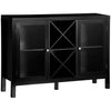 Modern Kitchen Sideboard, Buffet Table with Removable Wine Rack, Tempered Glass Door Cabinet and Adjustable Shelves for Kitchen, Black