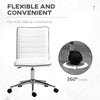 Mid-Back Armless Office Chair Task Chair with PU Leather, Adjustable Height and Swivel Seat Ribbed, White