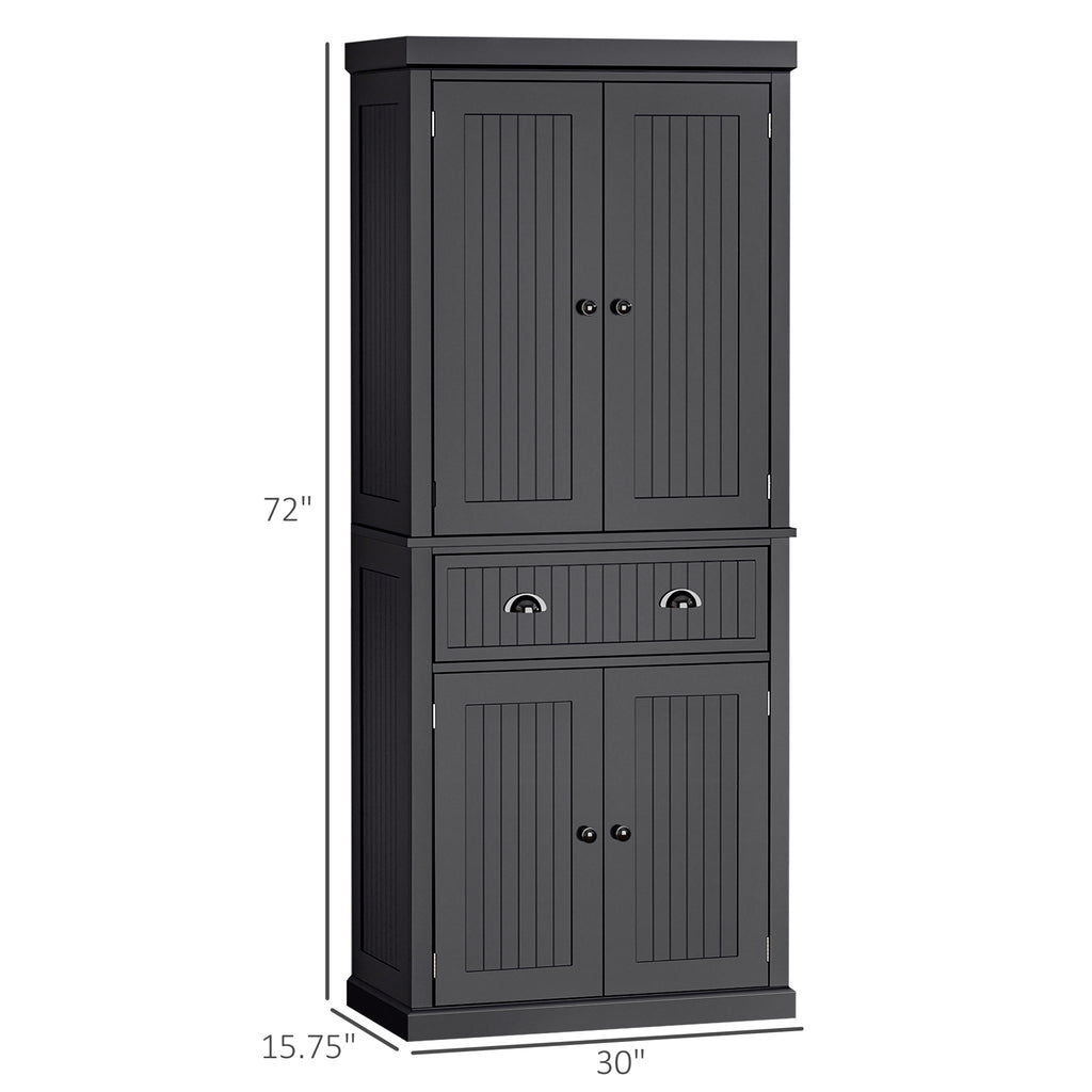 72" Kitchen Pantry Cabinet Freestanding Pantry with 4 Doors and 3 Adjustable Shelves, Tall Kitchen Storage Cabinet for Kitchen, Black