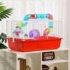 Large Hamster Cage and Habitat, 2-Level Steel Rat Cage with Tube Tunnels, Exercise Wheel, Water Bottle, Food Dish, 23" x 14" x 14", Red