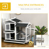43" Rabbit Hutch Indoor Outdoor with Wheels, 2 Tier Wooden Bunny Cage for Small Animals with Water Resistant Roof, Water Bottle, Run, No Leak Trays, Ramps