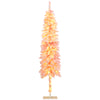 6' Flocked Christmas Trees, Pencil Prelit Artificial Christmas Tree with Snow Downswept Branches, Pink