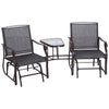 Outdoor Glider Chairs with Coffee Table, Patio 2-Seat Rocking Chair Swing Loveseat with Breathable Sling for Backyard, Garden and Porch, Grey