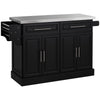 Black Rolling Kitchen Island with Storage, Portable Kitchen Cart with Stainless Steel Top, 2 Drawers, Spice, Knife and Towel Rack