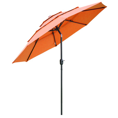 9' 3-Tier Patio Umbrella, Outdoor Market Umbrella with Crank and Push Button Tilt for Deck, Backyard and Lawn, Orange