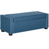 Nailhead Trim Upholstered Flip Top Storage Bench, Fabric Ottoman for Bedroom, or Living room, Blue