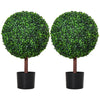 23.5" Artificial Boxwood Topiary Ball Tree, Fake Decorative Plant, Nursery Pot Included for Home, Balcony, Backyard and Garden, Set of 2, Green