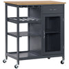 Kitchen Cart, Utility Cart with Wine Rack, Shelves, Drawer and Cabinet, Rolling Kitchen Island Cart, Grey