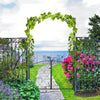 85'' Metal Garden Arbor with Gate, Outdoor Steel Arch with Scrollwork for Climbing Vines, Ground Mountable Columns