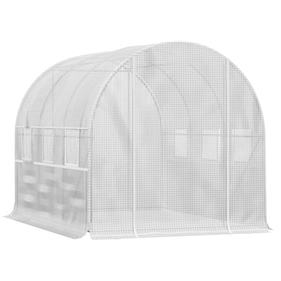 10' x 7' x 7' Walk-in Tunnel Greenhouse, Outdoor Plant Nursery with Quality PE Cover, Zipper Doors and Mesh Windows, White