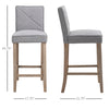 Modern Bar Stools Set of 2, Upholstered Barstools Kitchen Island Chair with Build-In Footrest, Solid Wood Legs, Grey