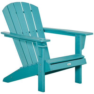 Outdoor HDPE Adirondack Deck Chair, Plastic Lounger with Cup Holder, High Back and Wide Seat, Turquoise